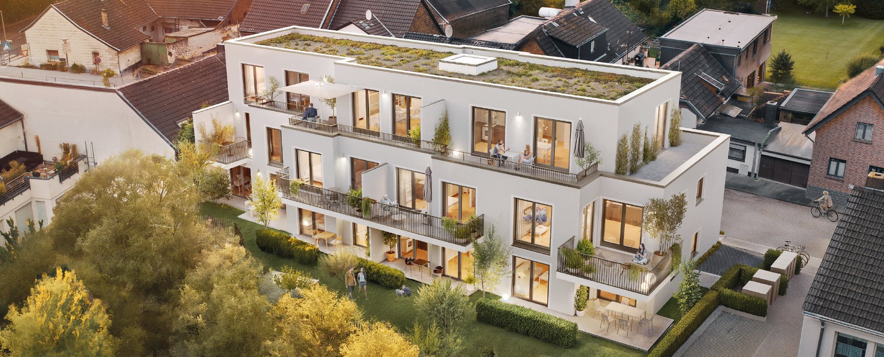 Luftbild des Wohnprojekts Huus zur Mühle in Pulheim-Stommeln